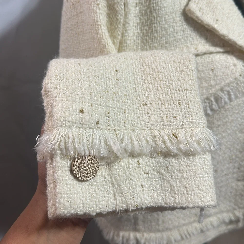 LULUS Prim and Proper Cream Tweed Jacket Size L